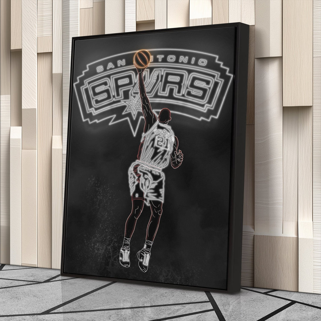Tim Duncan Neon Canvas Art | Spurs Wall Decor - CanvasNeon
