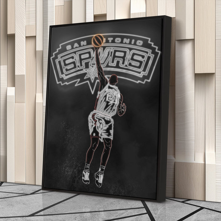 Tim Duncan Neon Canvas Art | Spurs Wall Decor - CanvasNeon