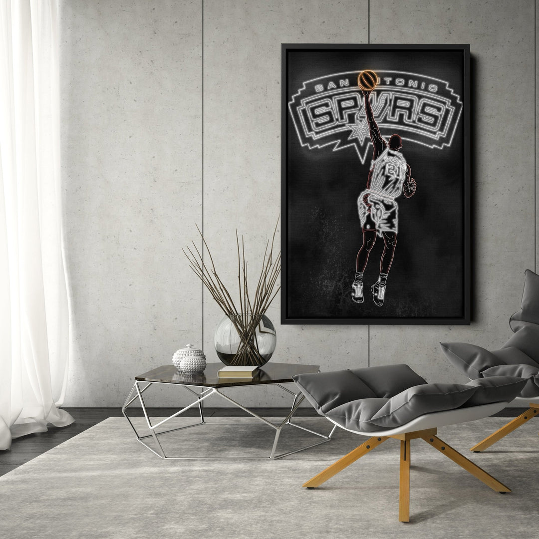 Tim Duncan Neon Canvas Art | Spurs Wall Decor - CanvasNeon