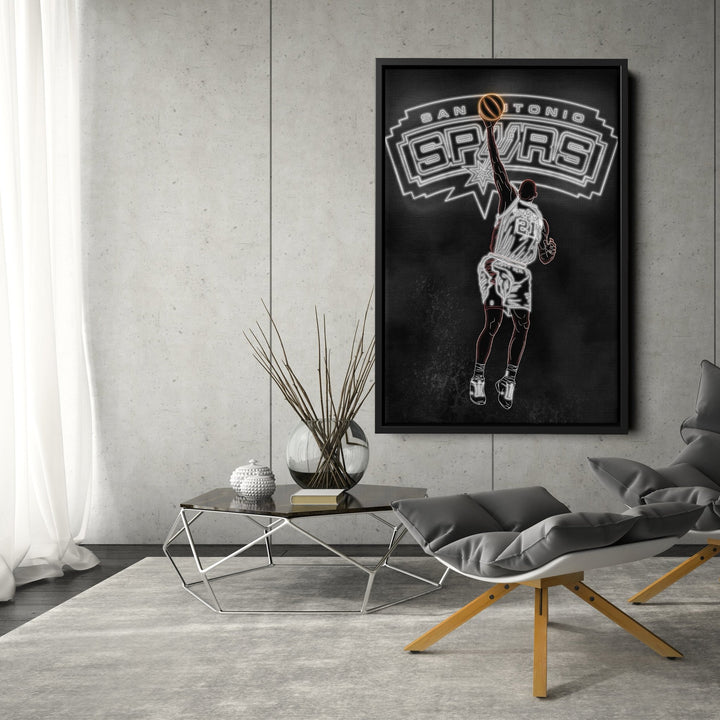 Tim Duncan Neon Canvas Art | Spurs Wall Decor - CanvasNeon