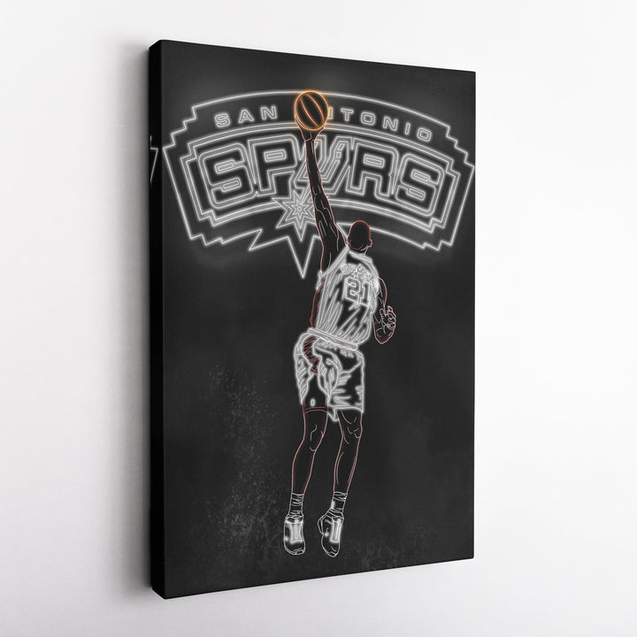 Tim Duncan Neon Canvas Art | Spurs Wall Decor - CanvasNeon