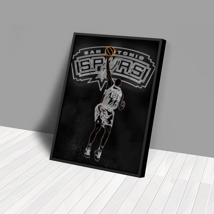 Tim Duncan Neon Canvas Art | Spurs Wall Decor - CanvasNeon