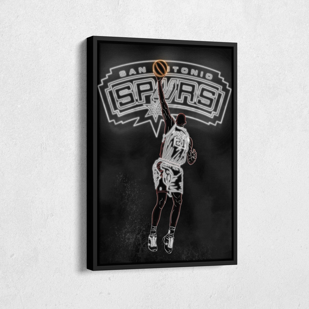 Tim Duncan Neon Canvas Art | Spurs Wall Decor - CanvasNeon