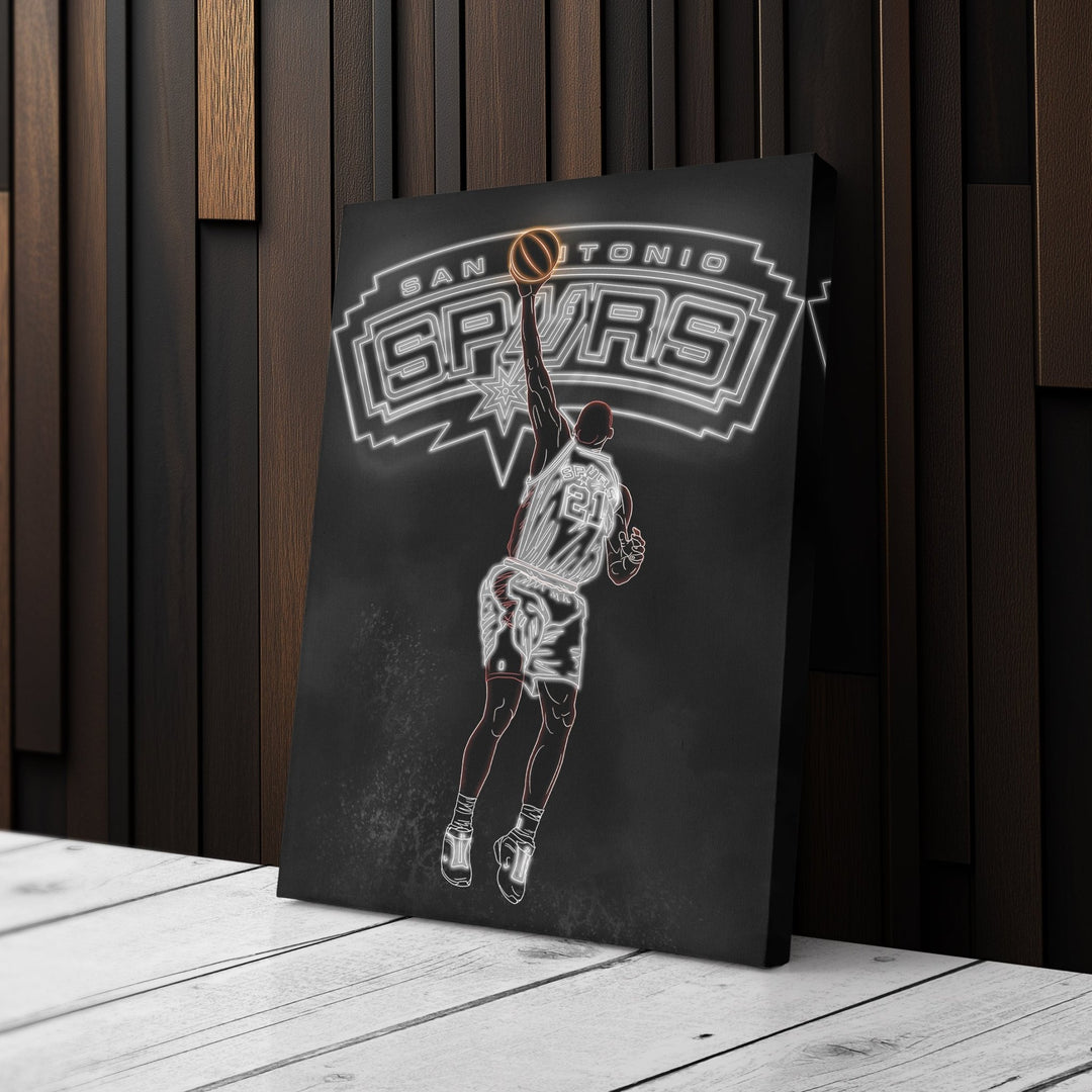 Tim Duncan Neon Canvas Art | Spurs Wall Decor - CanvasNeon