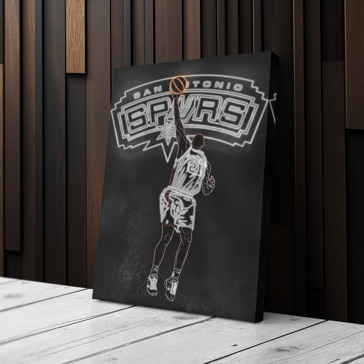 Tim Duncan Neon Canvas Art | Spurs Wall Decor - CanvasNeon