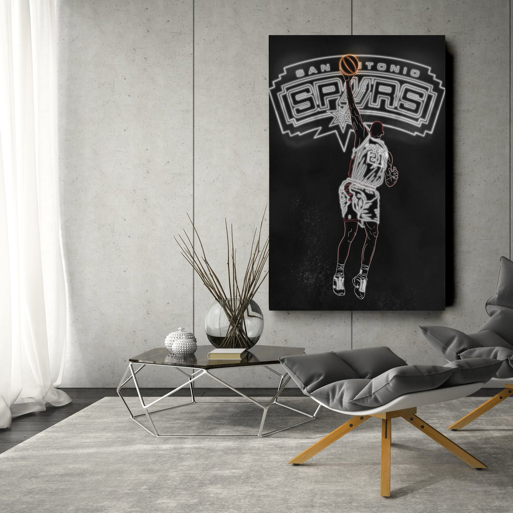 Tim Duncan Neon Canvas Art | Spurs Wall Decor - CanvasNeon