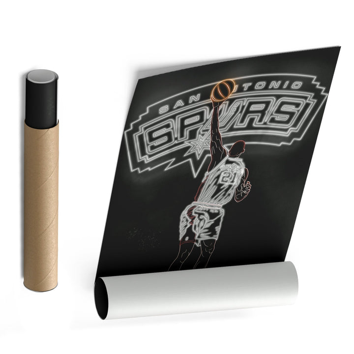Tim Duncan Neon Canvas Art | Spurs Wall Decor - CanvasNeon