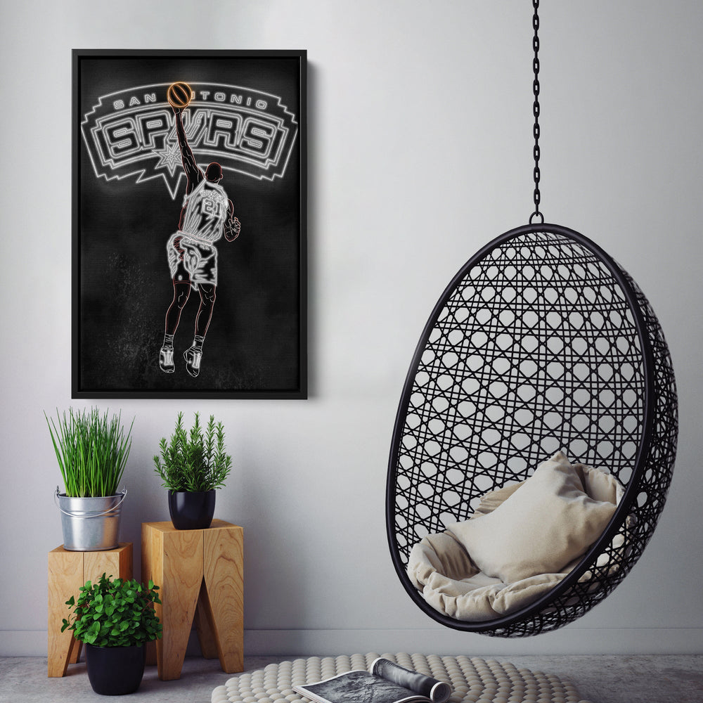 Tim Duncan Neon Canvas Art | Spurs Wall Decor - CanvasNeon