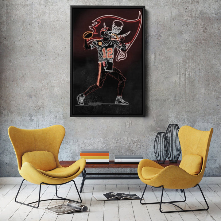 Tom Brady Neon Canvas Art | Buccaneers Wall Decor - CanvasNeon