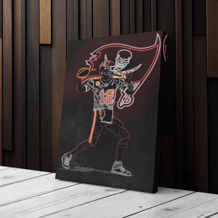 Tom Brady Neon Canvas Art | Buccaneers Wall Decor - CanvasNeon