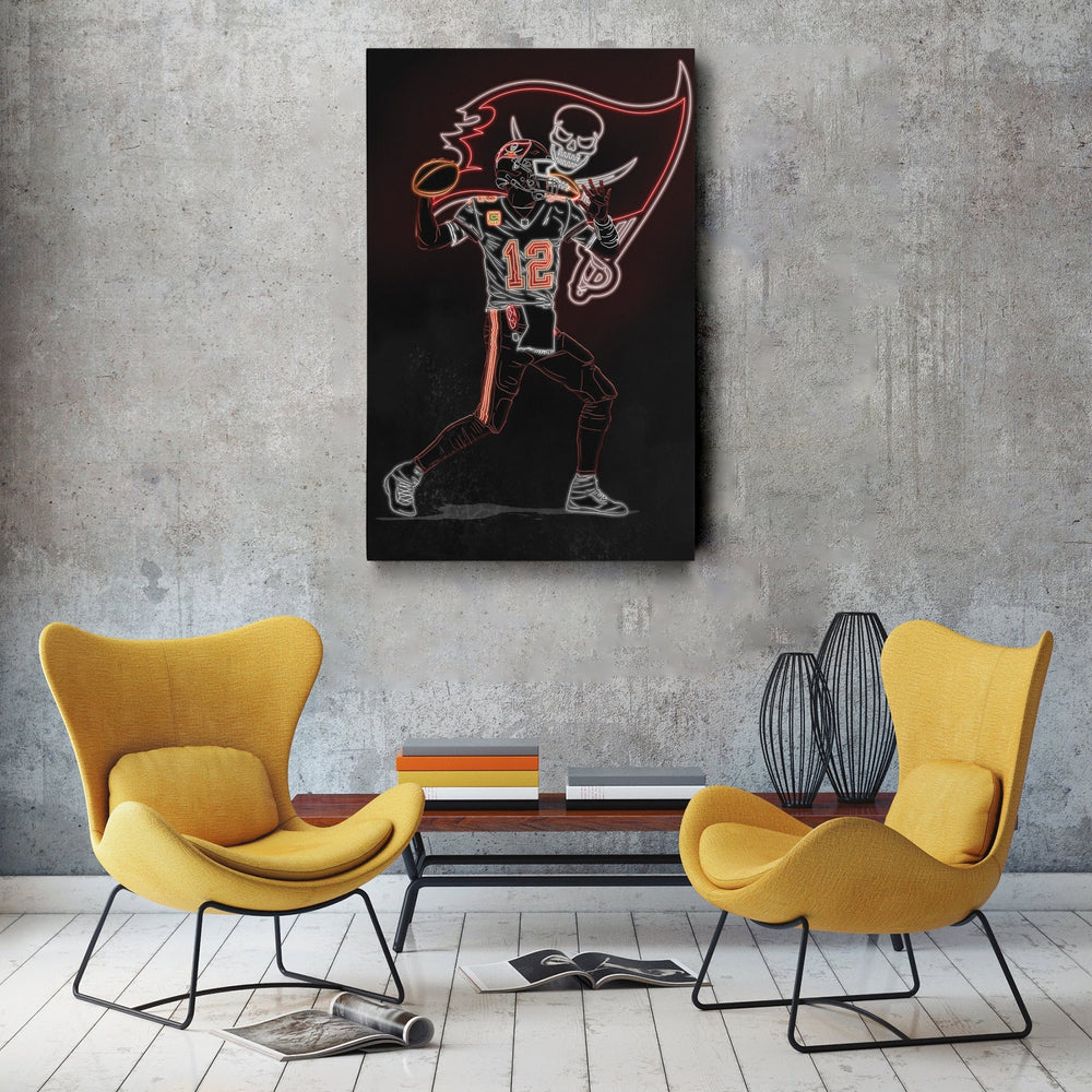 Tom Brady Neon Canvas Art | Buccaneers Wall Decor - CanvasNeon