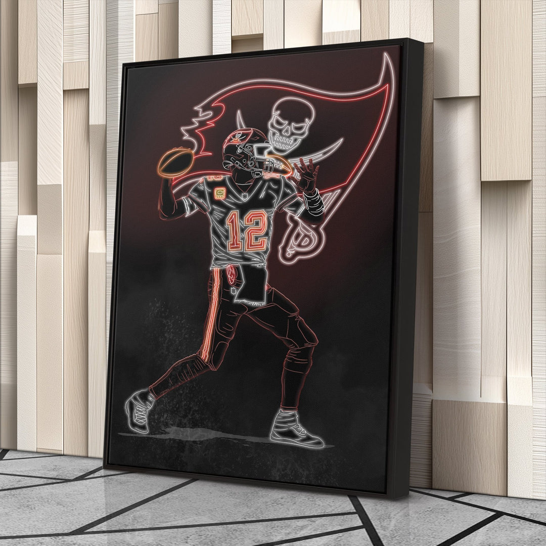 Tom Brady Neon Canvas Art | Buccaneers Wall Decor - CanvasNeon