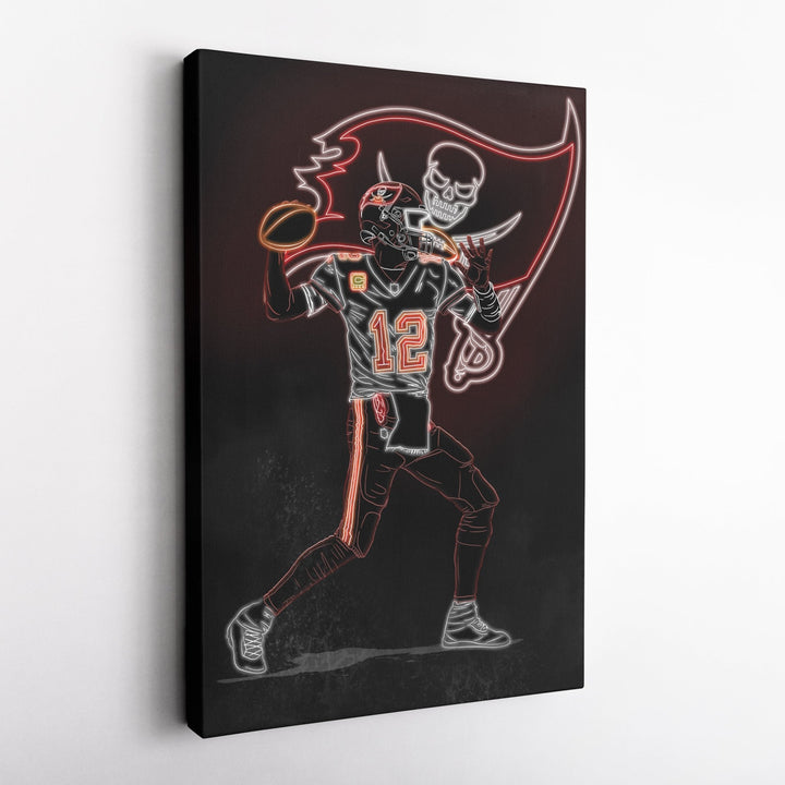 Tom Brady Neon Canvas Art | Buccaneers Wall Decor - CanvasNeon