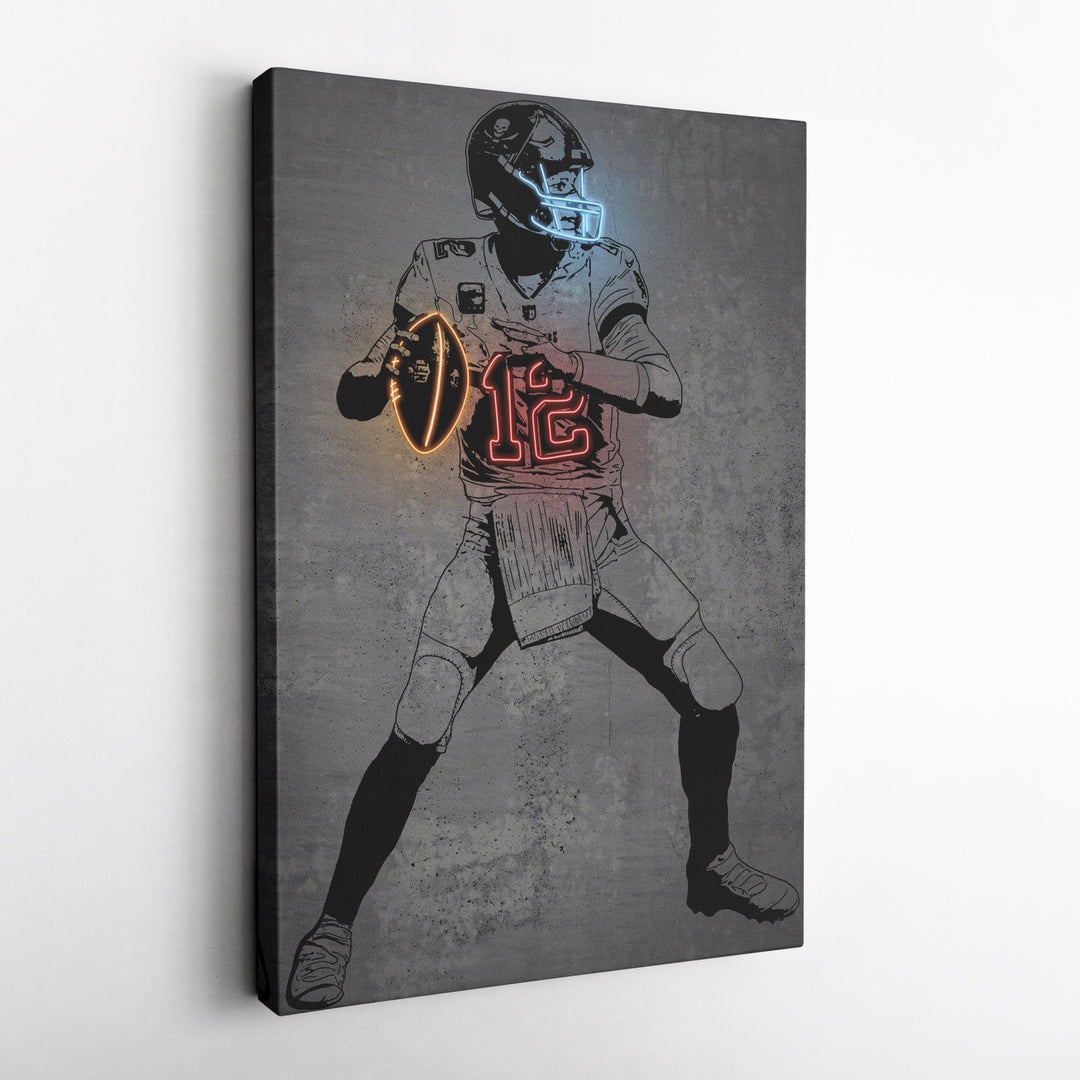 Tom Brady Neon Canvas Art | Modern Wall Decor for Buccaneers Fans - CanvasNeon