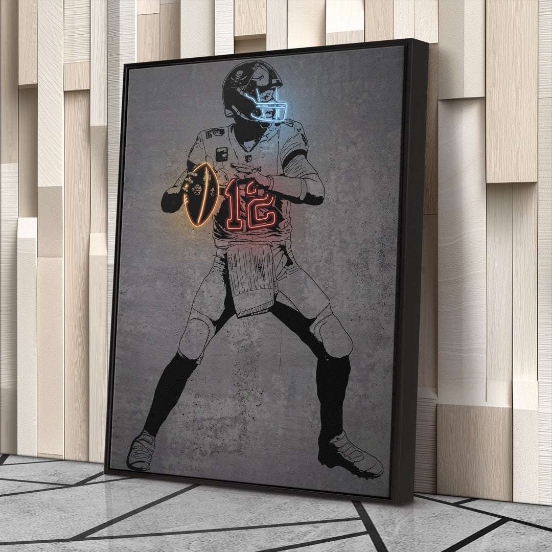 Tom Brady Neon Canvas Art | Modern Wall Decor for Buccaneers Fans - CanvasNeon
