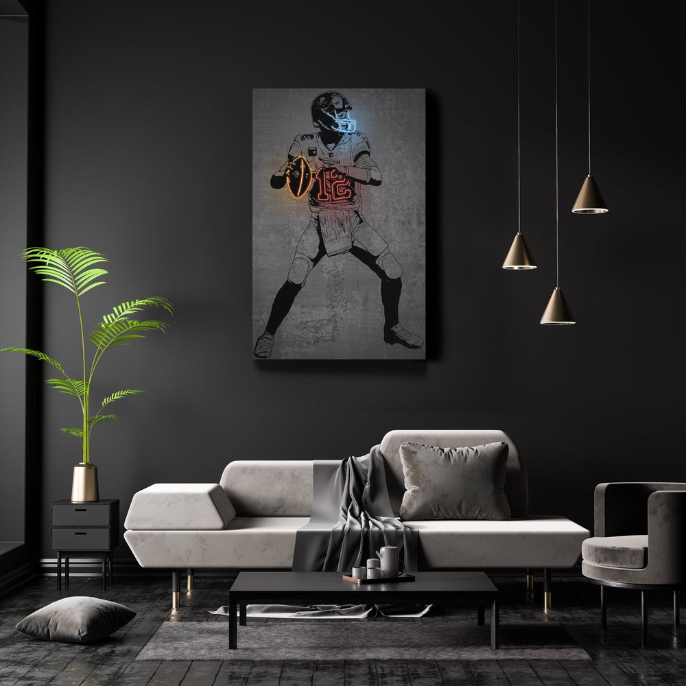 Tom Brady Neon Canvas Art | Modern Wall Decor for Buccaneers Fans - CanvasNeon