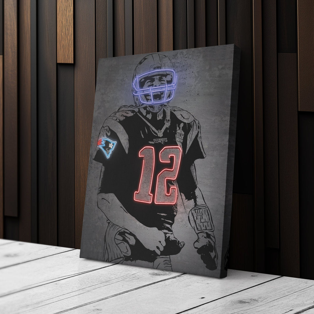 Tom Brady Neon Canvas Art | Modern Wall Decor for Patriots Fans - CanvasNeon