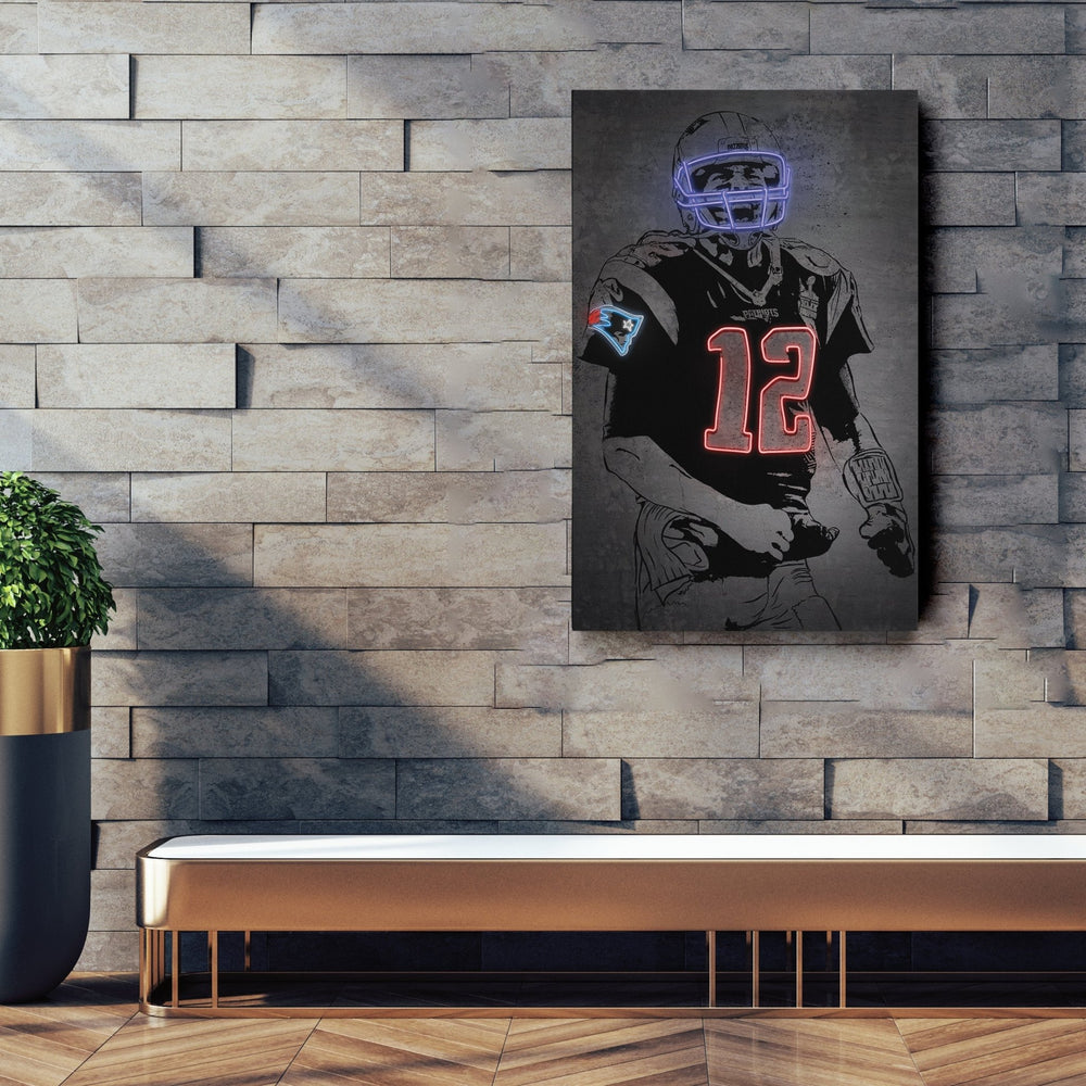Tom Brady Neon Canvas Art | Modern Wall Decor for Patriots Fans - CanvasNeon