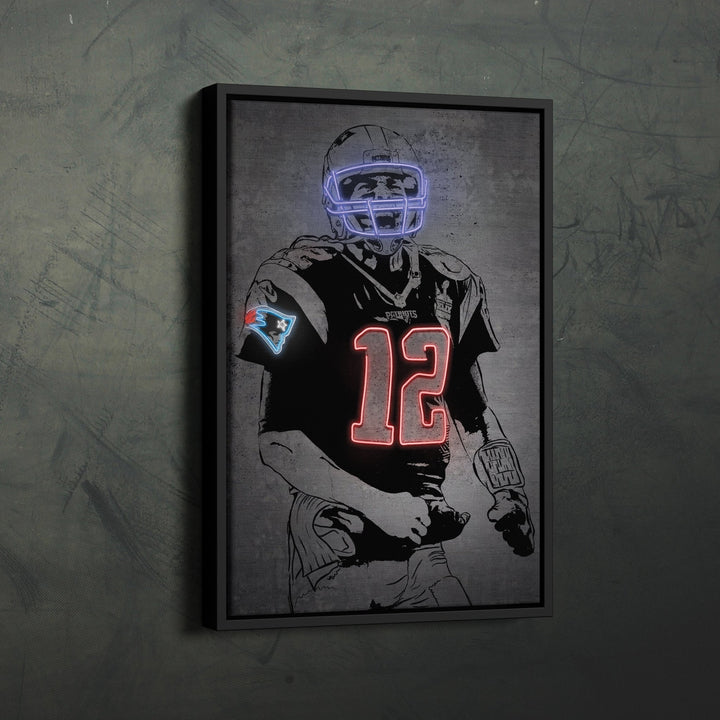 Tom Brady Neon Canvas Art | Modern Wall Decor for Patriots Fans - CanvasNeon