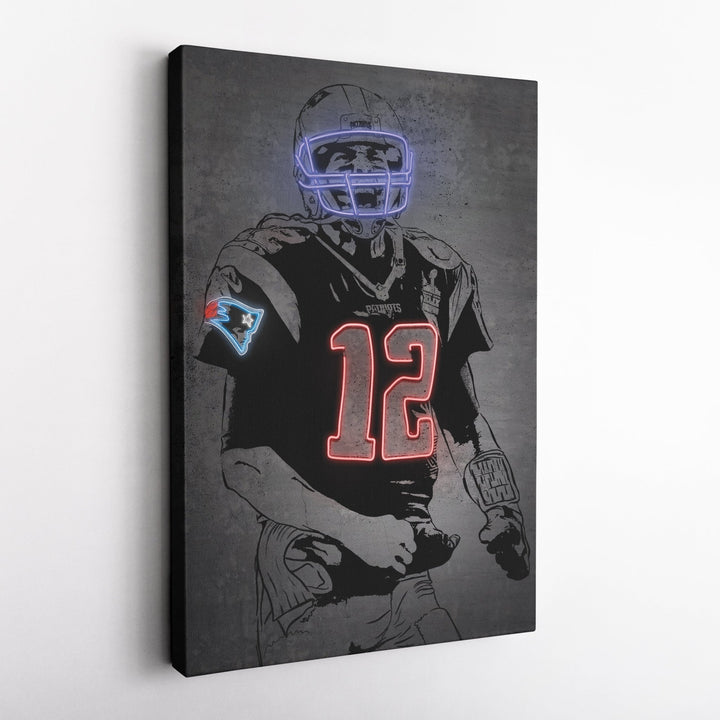Tom Brady Neon Canvas Art | Modern Wall Decor for Patriots Fans - CanvasNeon