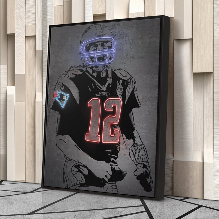 Tom Brady Neon Canvas Art | Modern Wall Decor for Patriots Fans - CanvasNeon