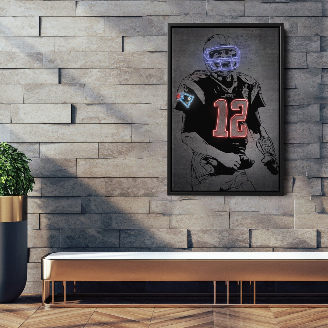 Tom Brady Neon Canvas Art | Modern Wall Decor for Patriots Fans - CanvasNeon