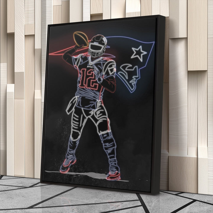 Tom Brady Neon Canvas Art | Patriots Wall Decor - CanvasNeon