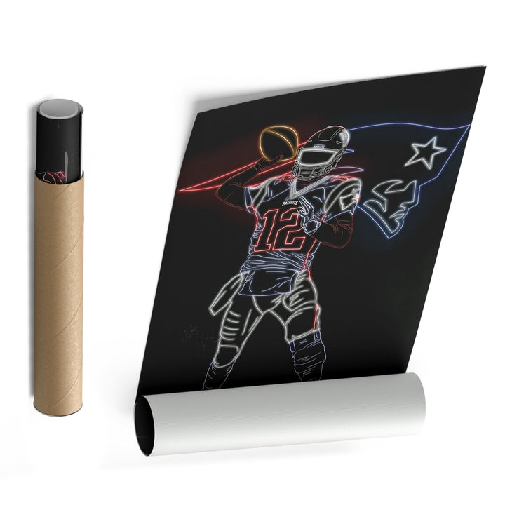 Tom Brady Neon Canvas Art | Patriots Wall Decor - CanvasNeon