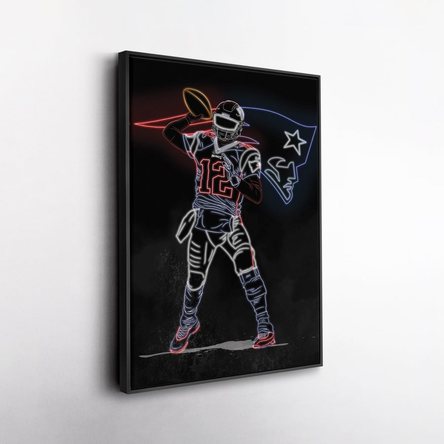 Tom Brady Neon Canvas Art | Patriots Wall Decor - CanvasNeon