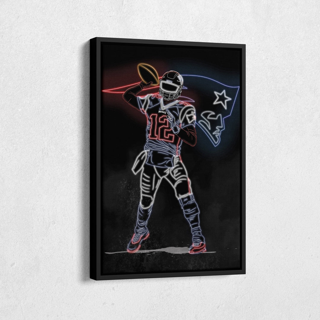 Tom Brady Neon Canvas Art | Patriots Wall Decor - CanvasNeon