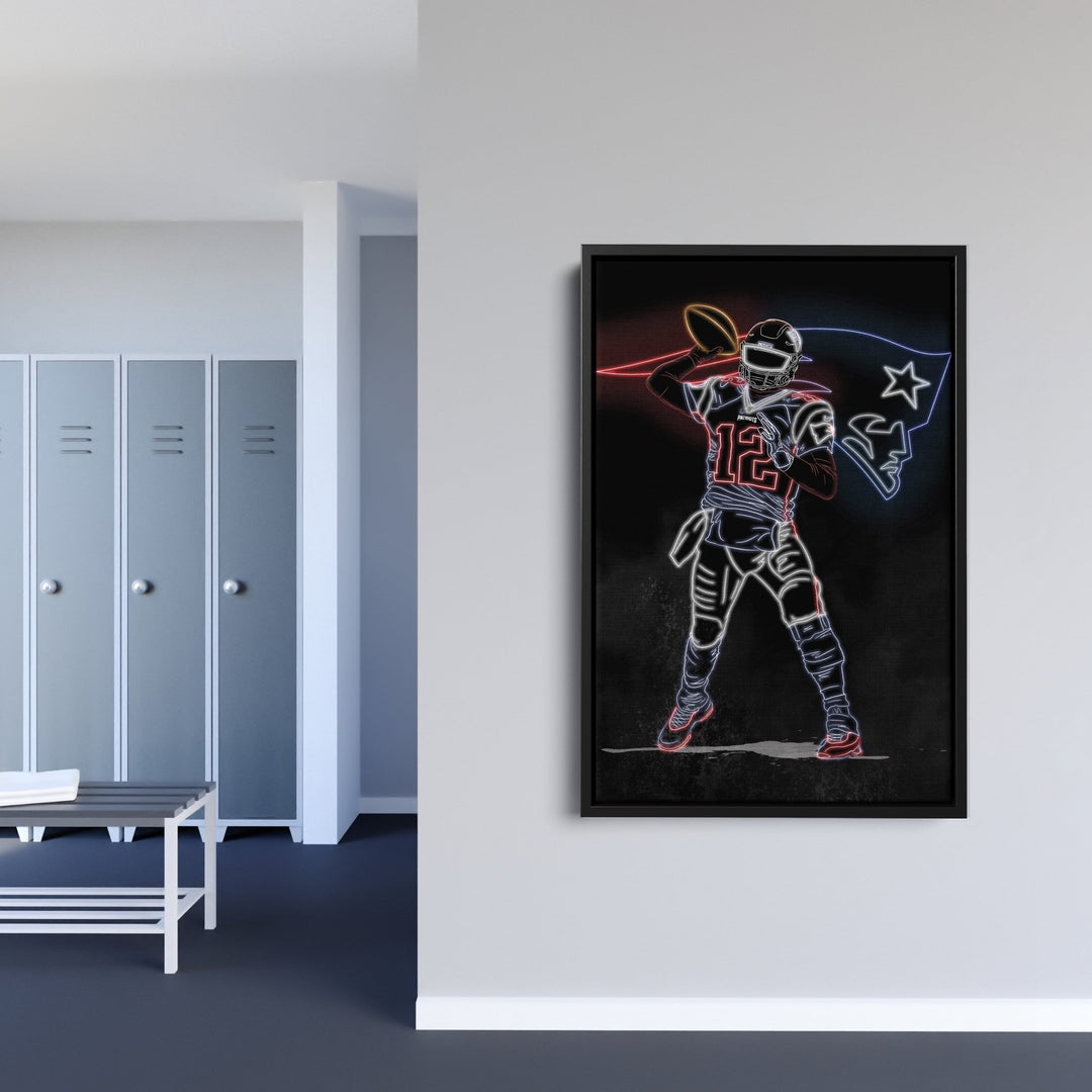 Tom Brady Neon Canvas Art | Patriots Wall Decor - CanvasNeon