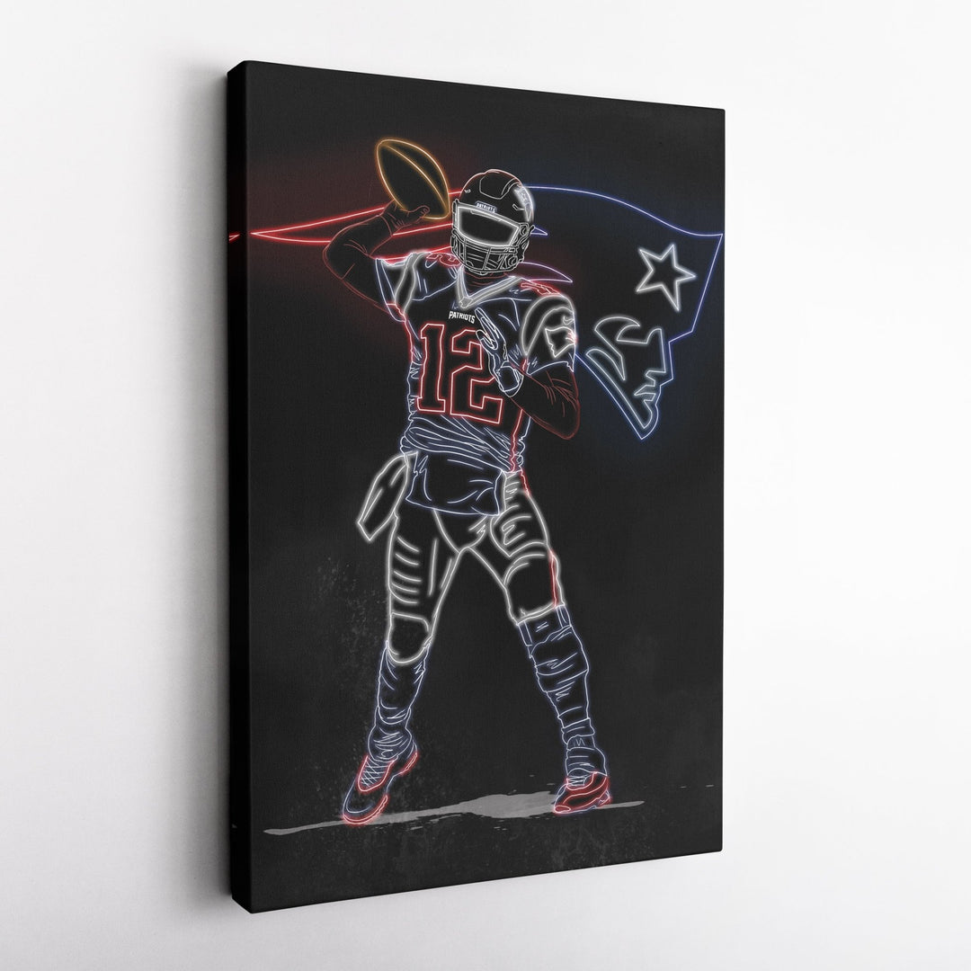 Tom Brady Neon Canvas Art | Patriots Wall Decor - CanvasNeon
