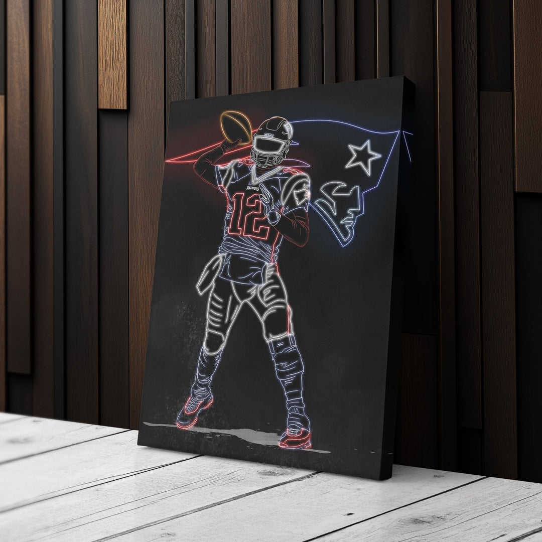 Tom Brady Neon Canvas Art | Patriots Wall Decor - CanvasNeon