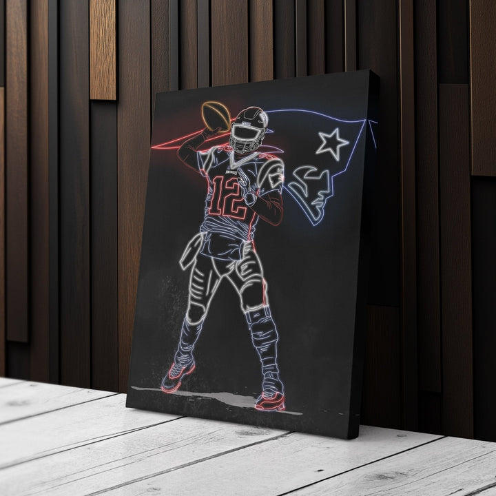 Tom Brady Neon Canvas Art | Patriots Wall Decor - CanvasNeon