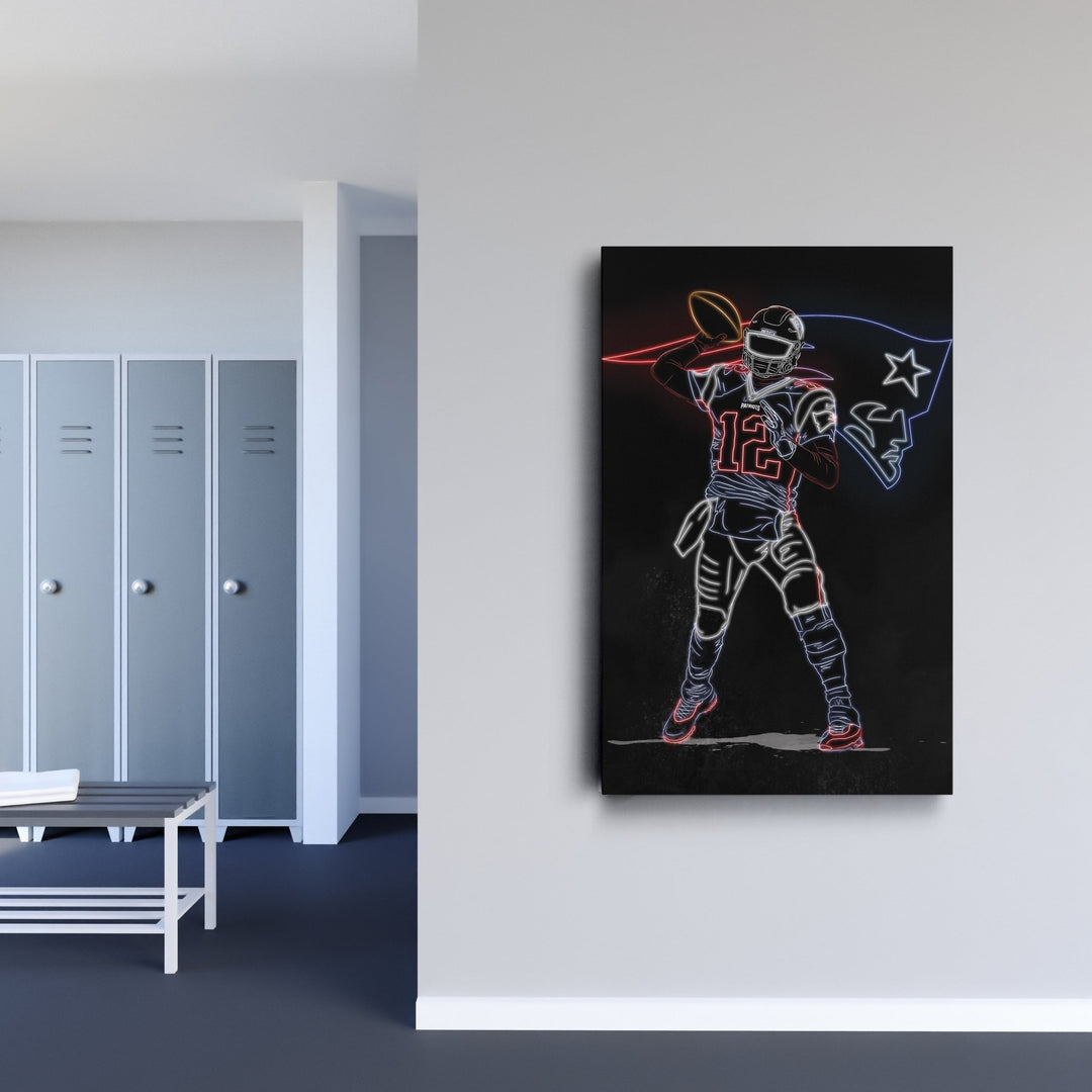 Tom Brady Neon Canvas Art | Patriots Wall Decor - CanvasNeon