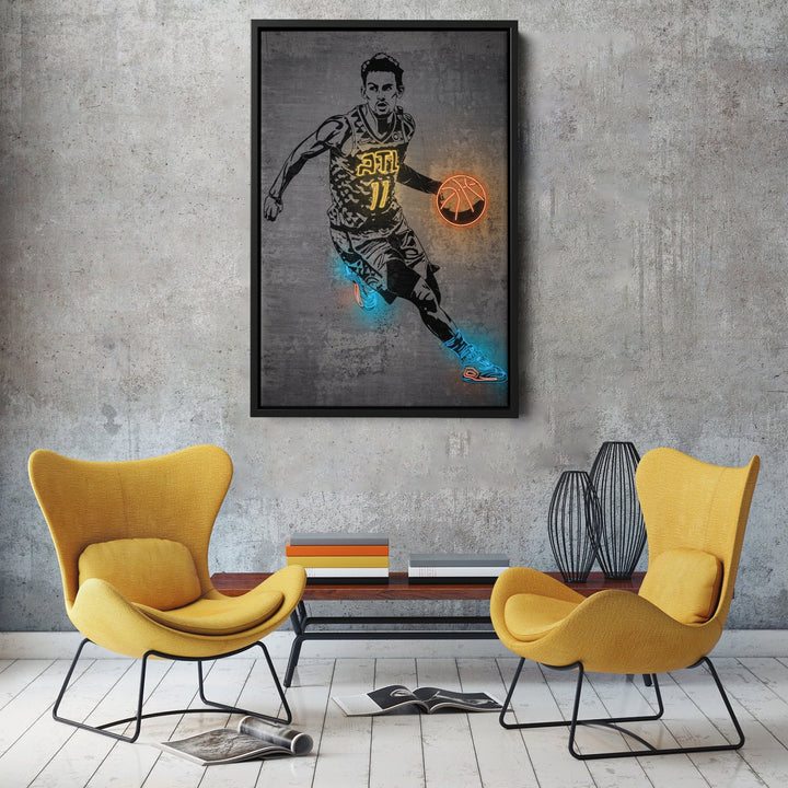 Trae Young Neon Canvas Art | Modern Wall Decor for Hawks Fans - CanvasNeon