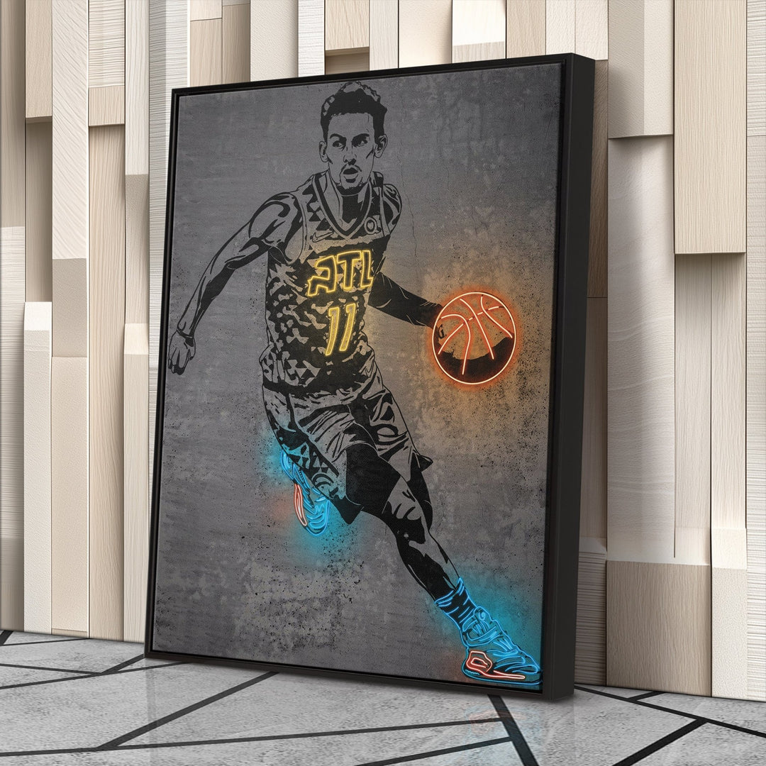Trae Young Neon Canvas Art | Modern Wall Decor for Hawks Fans - CanvasNeon