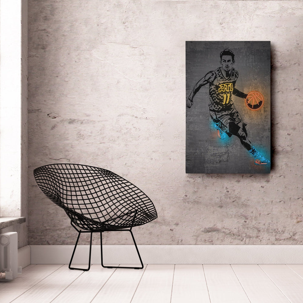 Trae Young Neon Canvas Art | Modern Wall Decor for Hawks Fans - CanvasNeon