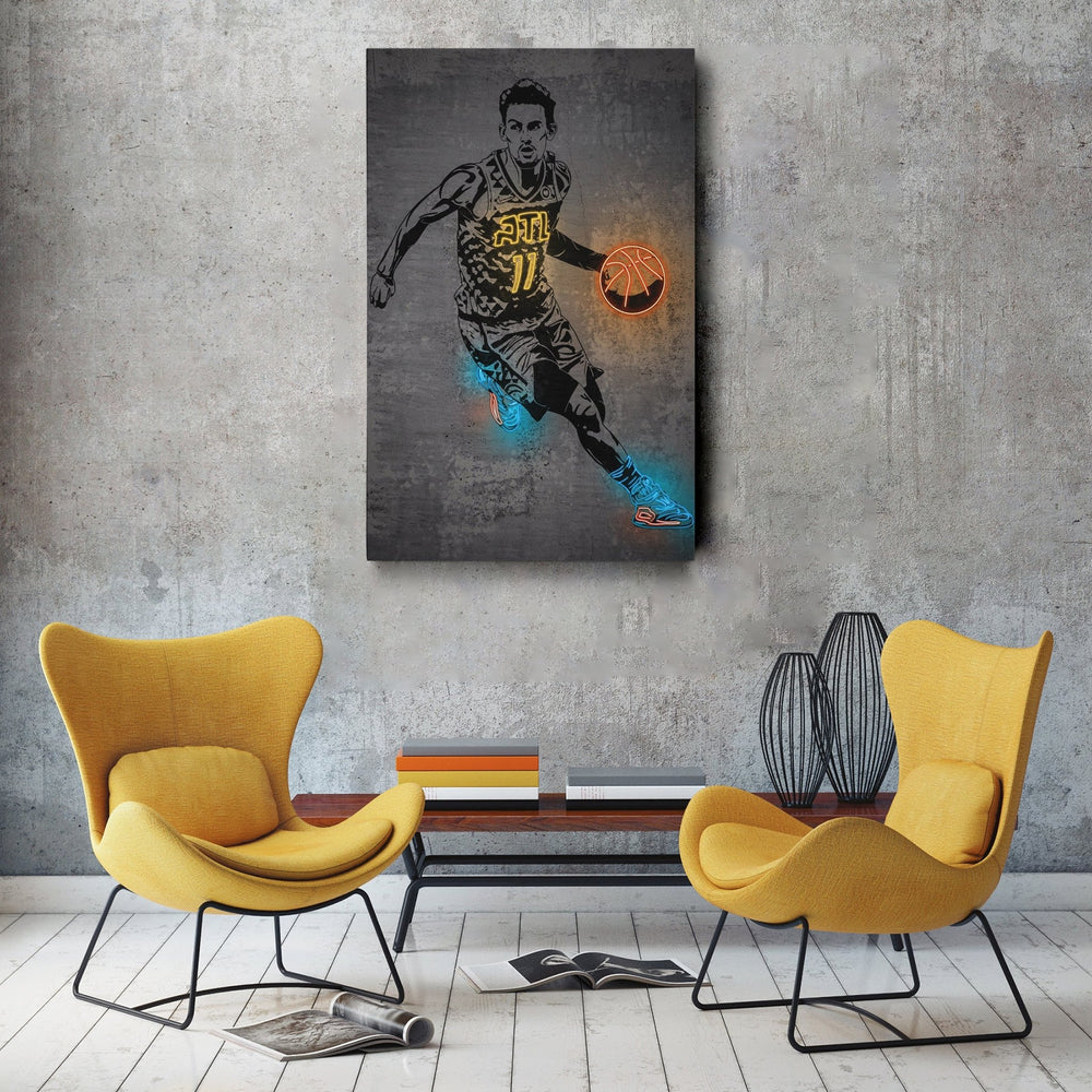 Trae Young Neon Canvas Art | Modern Wall Decor for Hawks Fans - CanvasNeon