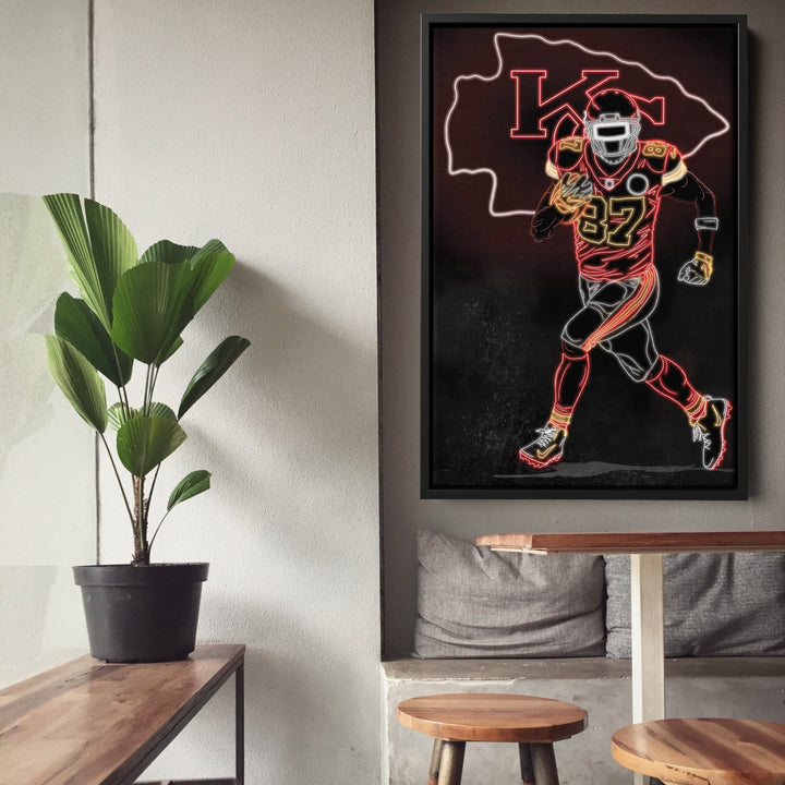 Travis Kelce Neon Canvas Art | Chiefs Wall Decor - CanvasNeon