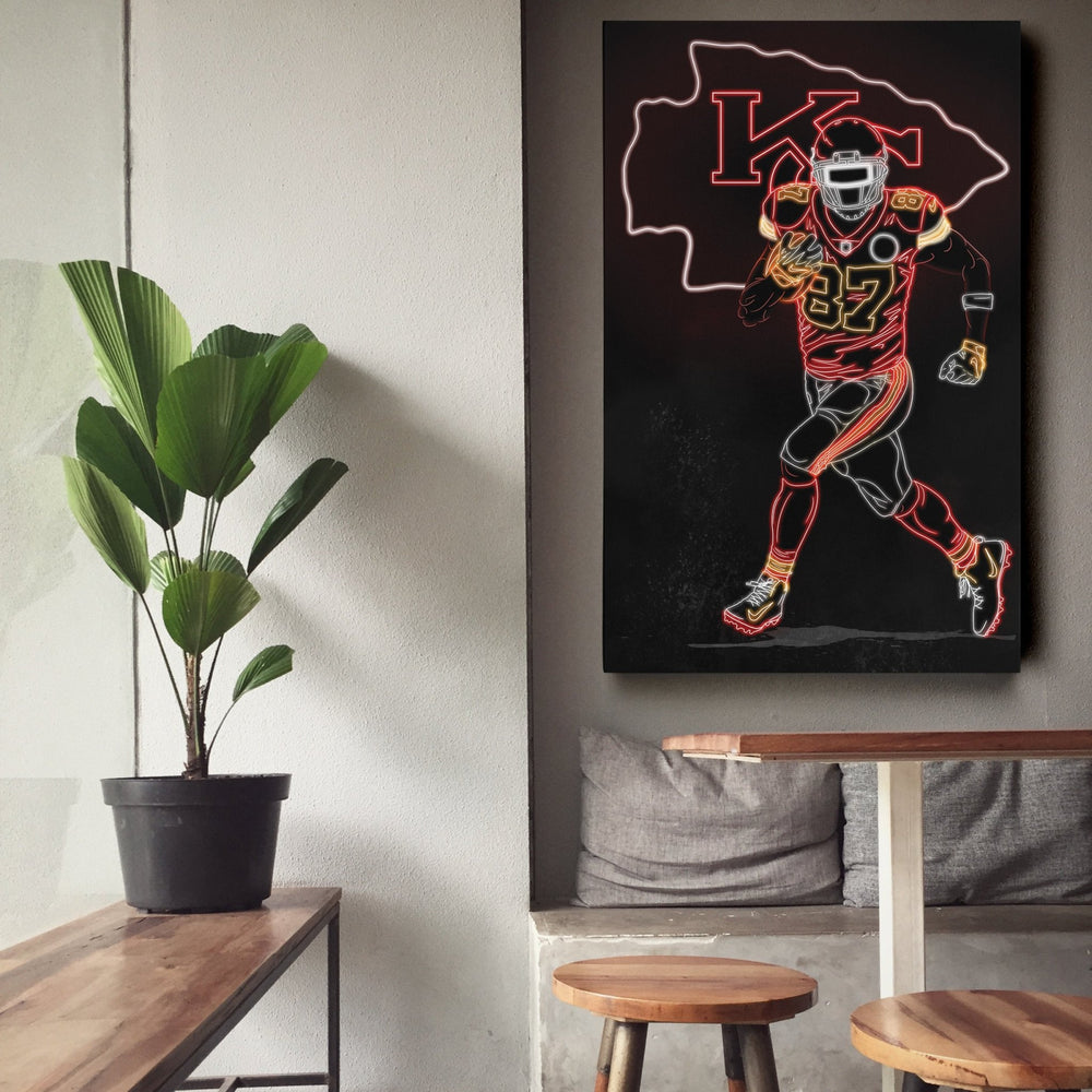 Travis Kelce Neon Canvas Art | Chiefs Wall Decor - CanvasNeon
