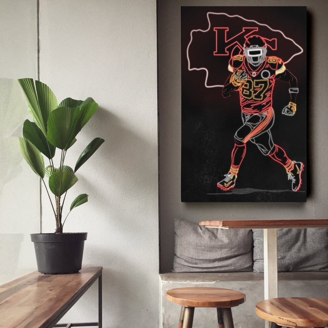 Travis Kelce Neon Canvas Art | Chiefs Wall Decor - CanvasNeon