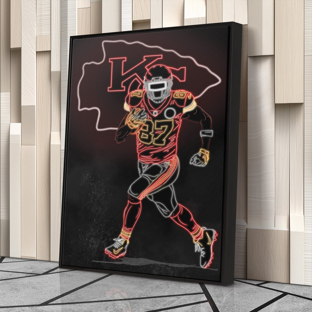Travis Kelce Neon Canvas Art | Chiefs Wall Decor - CanvasNeon