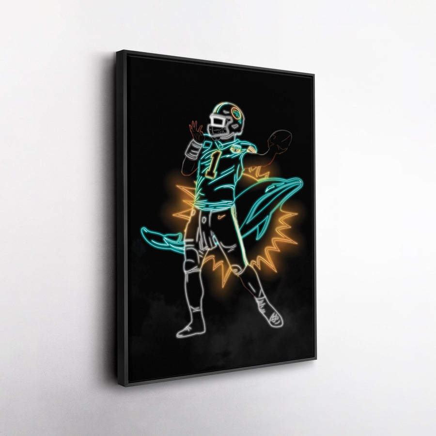 Tua Tagovailoa Neon Canvas Art | Dolphins Wall Decor - CanvasNeon