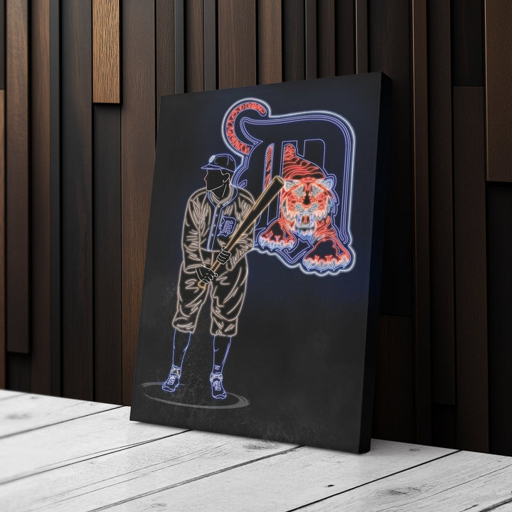Ty Cobb Neon Canvas Art | Tigers Wall Decor - CanvasNeon
