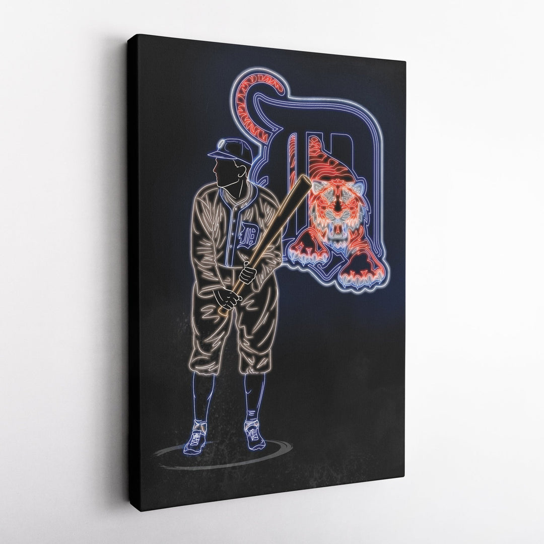 Ty Cobb Neon Canvas Art | Tigers Wall Decor - CanvasNeon