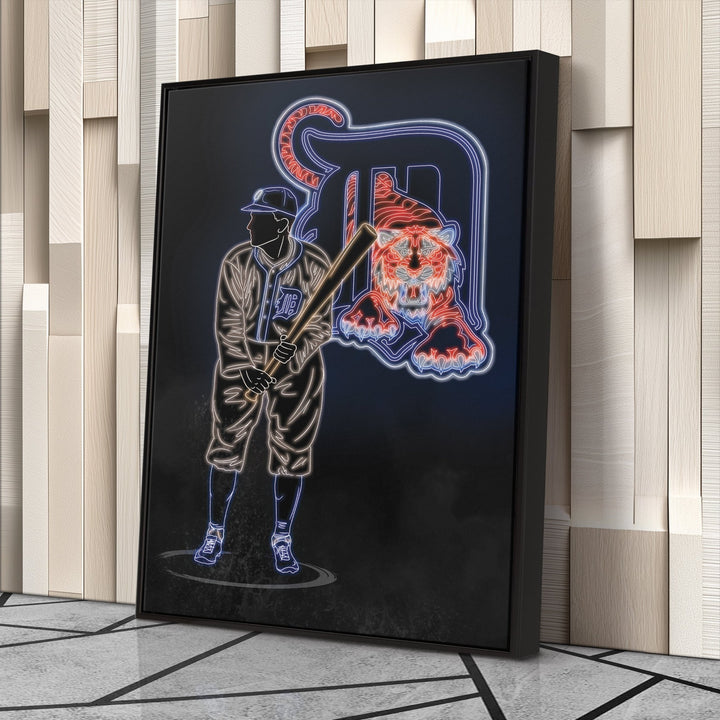 Ty Cobb Neon Canvas Art | Tigers Wall Decor - CanvasNeon