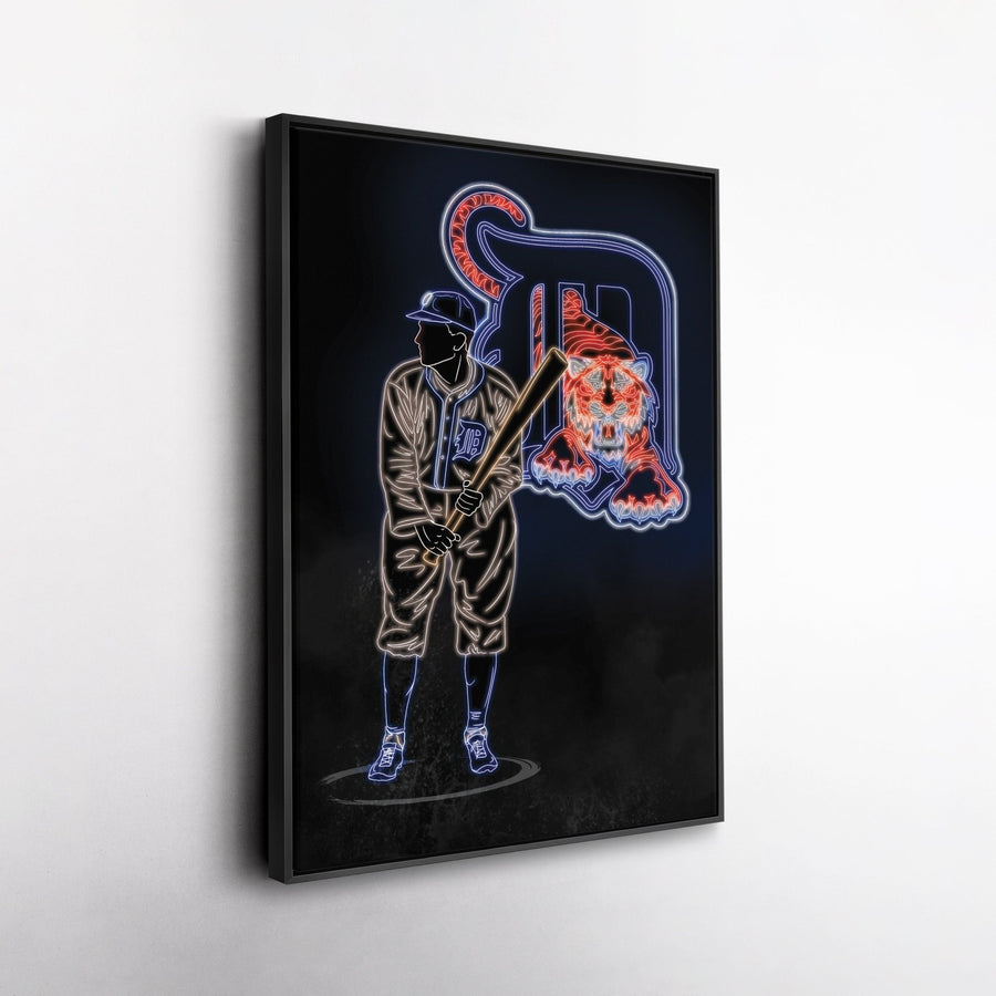 Ty Cobb Neon Canvas Art | Tigers Wall Decor - CanvasNeon