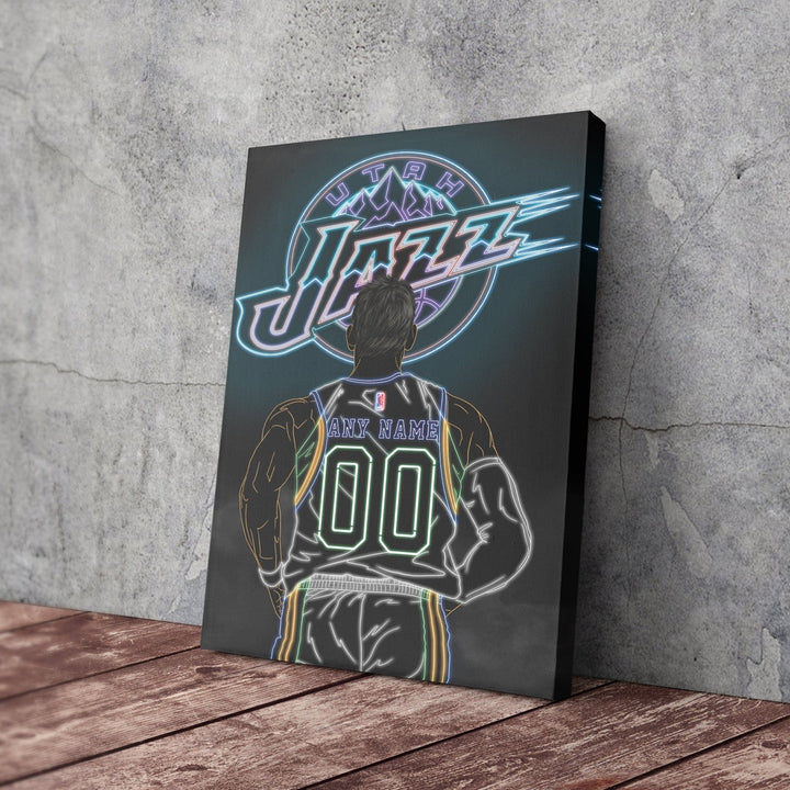 Utah Jazz Personalized Jersey Canvas | Neon Wall Art - CanvasNeon