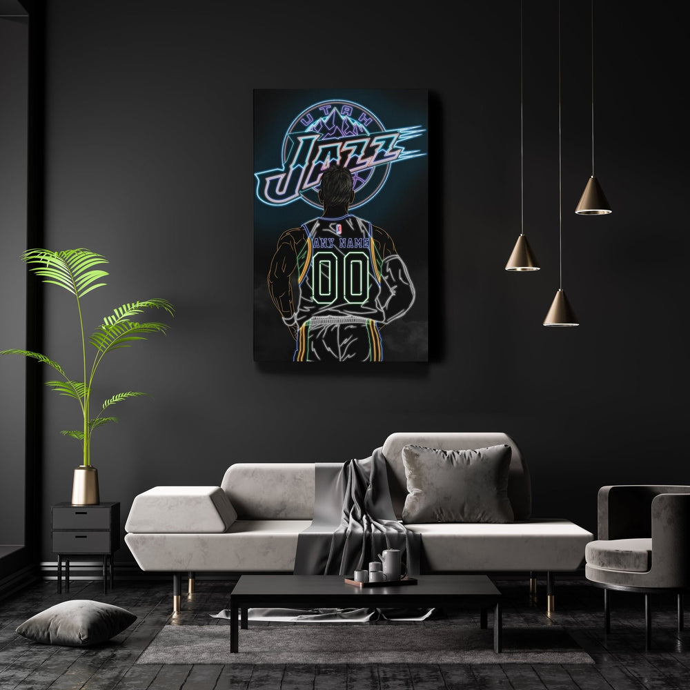 Utah Jazz Personalized Jersey Canvas | Neon Wall Art - CanvasNeon